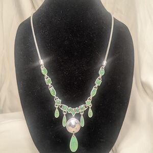 Chico's Green and Silver Statement Necklace